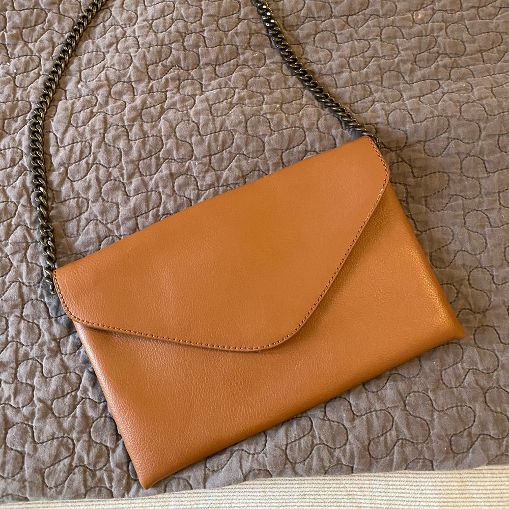 Brown leather clutch